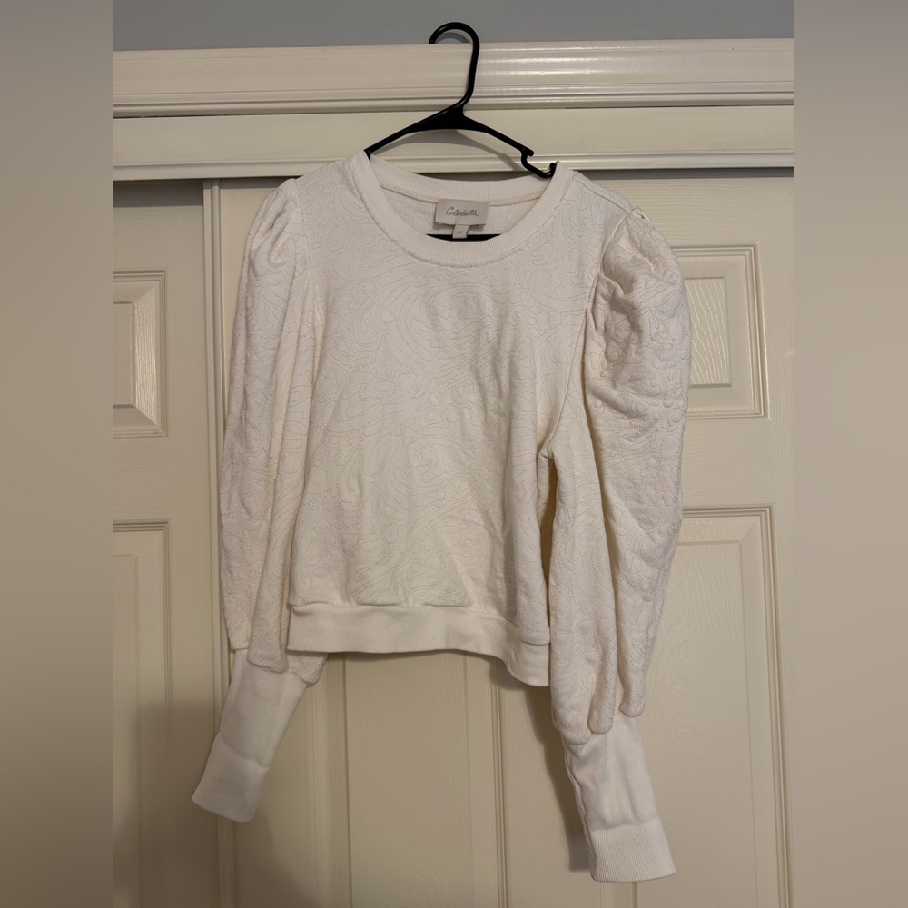 Cleobella Puff Sleeve Embroidered Sweatshirt
